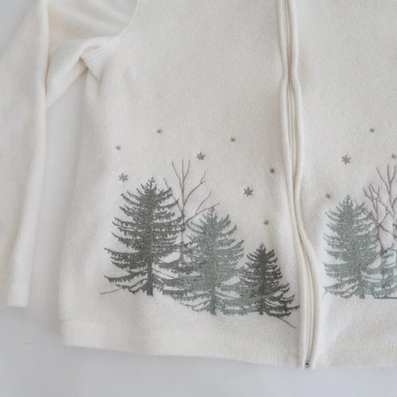 Vintage Croft And Barrow Cream Embroidered Moose Forest Zip Cardigan Sweater M - Picture 7 of 9
